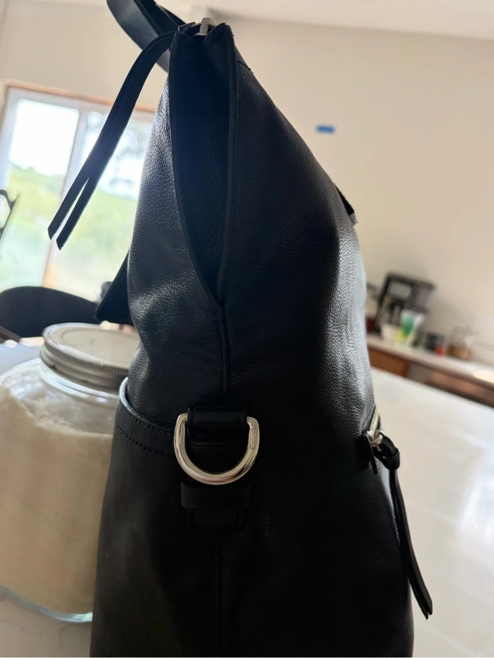 Black Coach Leather Charles Foldover Tote With Classic Silver Hangtags